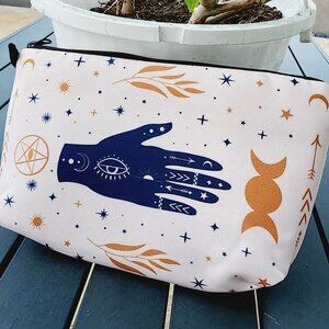Celestial Hamsa Hand & Evil Eye Cosmetic bag - boho makeup pouch
